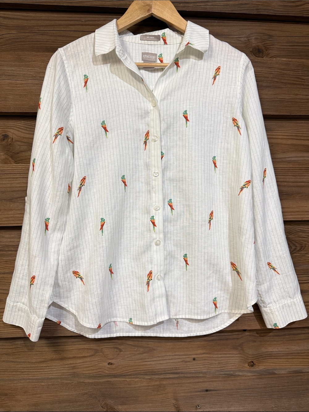 Chico's Linen Parrot Button-Down Shirt